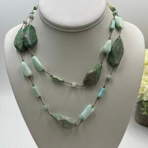 Margo Morrison Peruvian Opal, Variscite Swarovski Crystal 925 Necklace 35” New